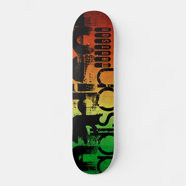 Personalized Name on Neon Orange Yellow & Green Skateboard (Front)
