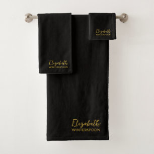 Personalized Name on Raven Black Bath Towel Set