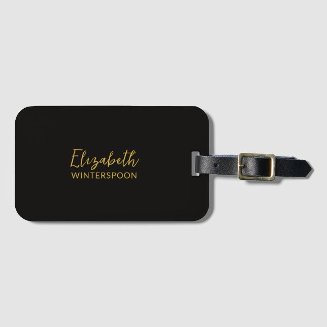 Personalized Name on Raven Black Luggage Tag (Front Horizontal)