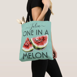 Personalized Name ONE IN A MELON Summer Vibes Blue Tote Bag