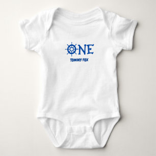 Personalized Name One Print Boat Whell  Baby Bodysuit