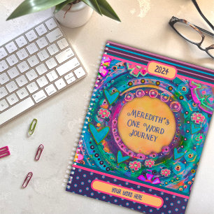 Personalized Name One Word Pretty Floral Stripe Planner