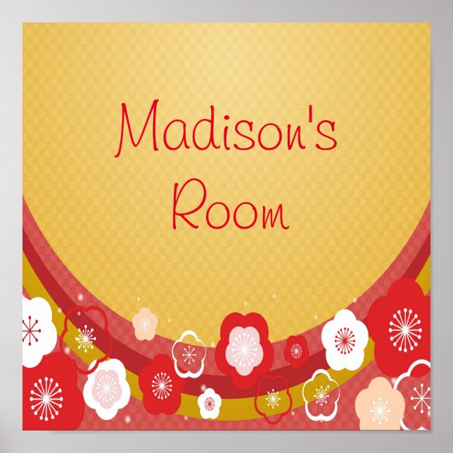 Personalized Name or Text Asian Floral Abstract Poster (Front)