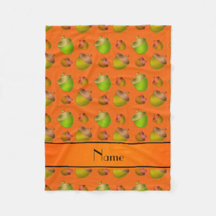 Personalized name orange acorns fleece blanket