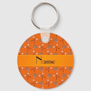 Personalized name orange badminton pattern keychain