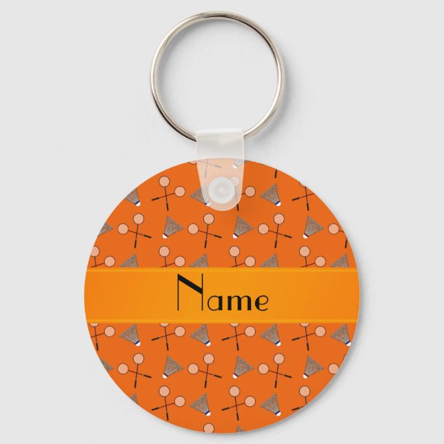 Personalized name orange badminton pattern keychain (Front)