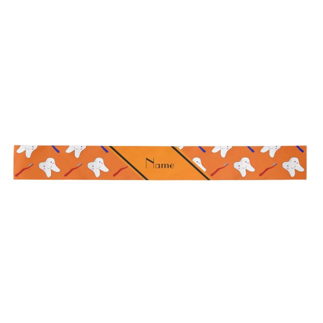 Personalized name orange brushes and tooth pattern satin ribbon (Front)