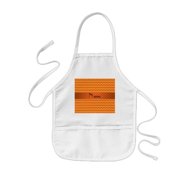 Personalized name orange chevrons kids apron (Front)