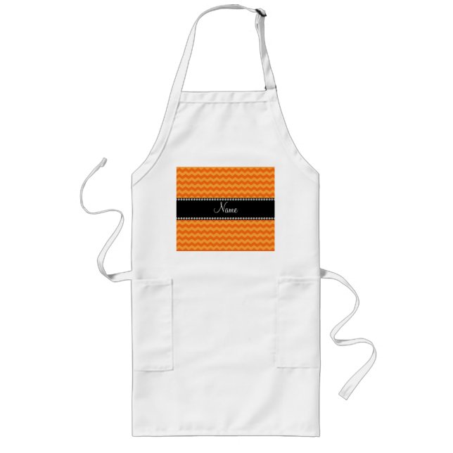 Personalized name orange chevrons long apron (Front)