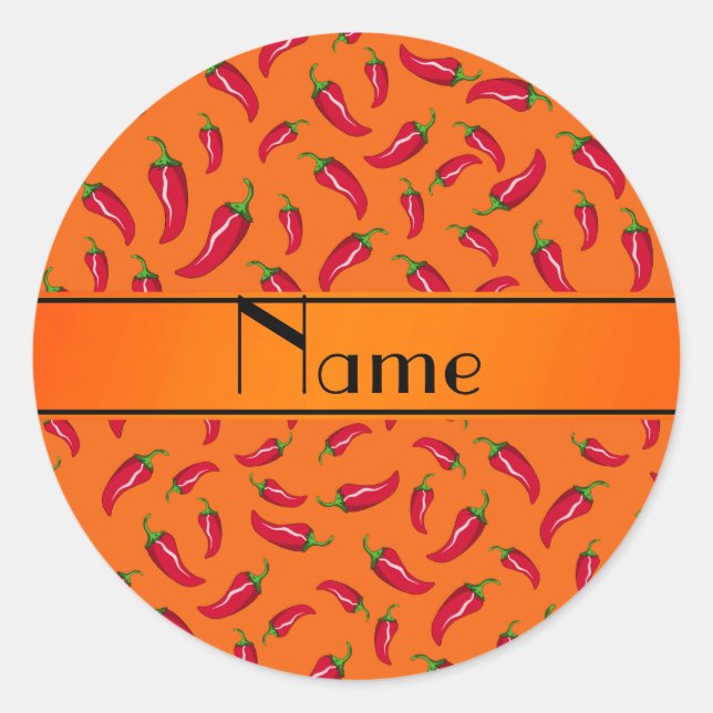 Personalized name orange chili pepper classic round sticker (Front)