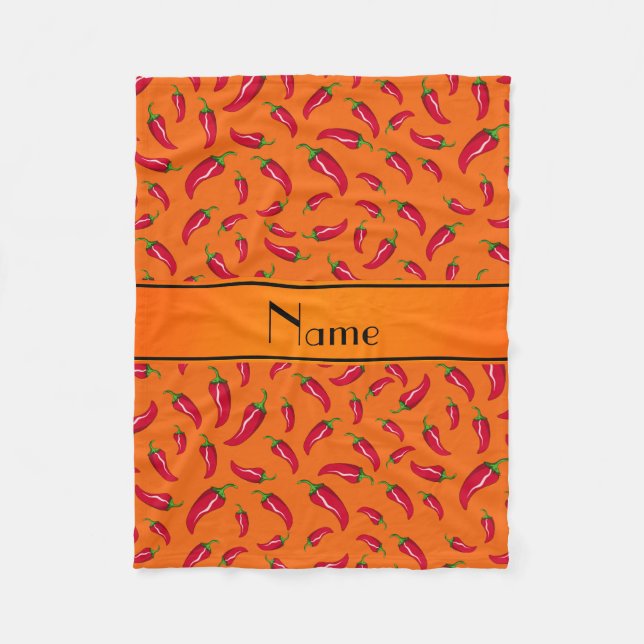Personalized name orange chili pepper fleece blanket (Front)