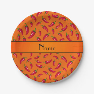 Personalized name orange chili pepper paper plate