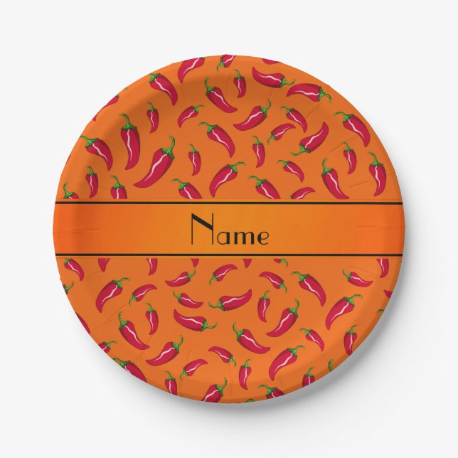 Personalized name orange chili pepper paper plate (Front)