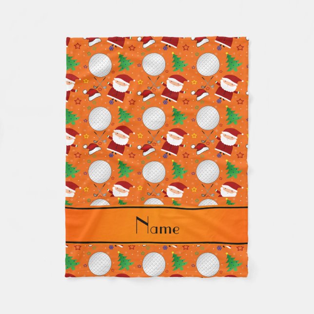 Personalized name orange christmas golfing fleece blanket (Front)