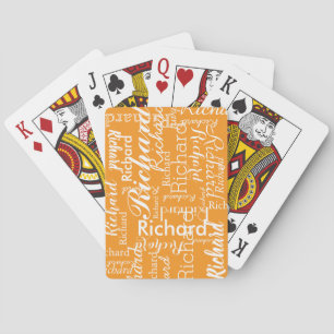 Personalized name orange colour playing cards