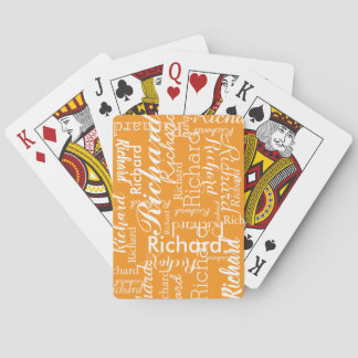 Personalized name orange colour playing cards