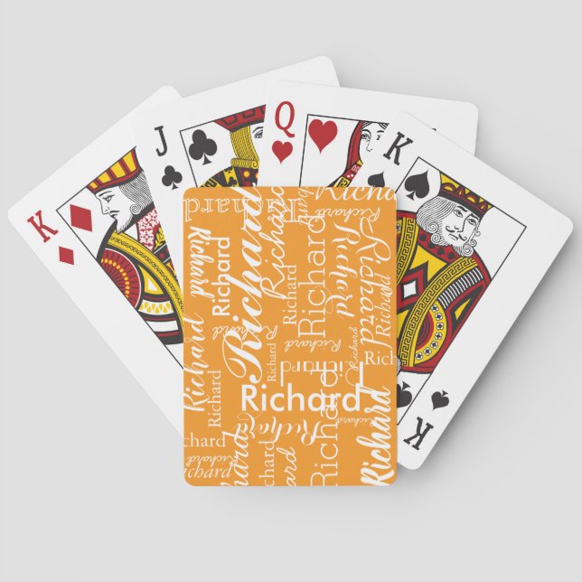 Personalized name orange colour playing cards (Back)
