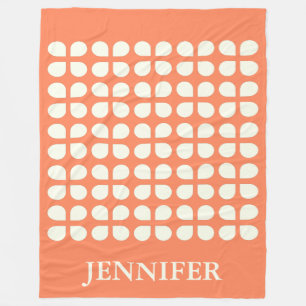 Personalized Name Orange Cream Retro Geometric Fleece Blanket
