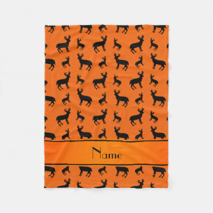 Personalized name orange deer orange stripe fleece blanket