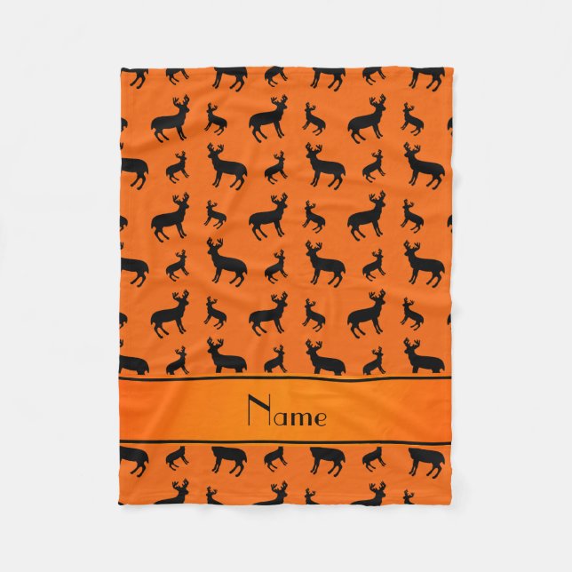 Personalized name orange deer orange stripe fleece blanket (Front)