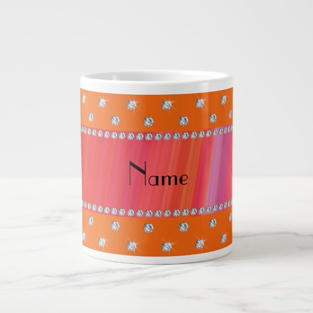 Personalized name orange diamonds large coffee mug (Front)
