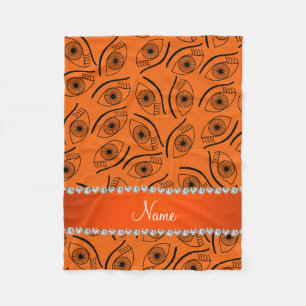Personalized name orange eye pattern fleece blanket