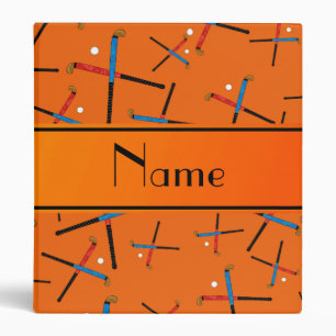 Personalized name orange field hockey pattern binder