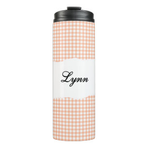 Personalized Name Orange Gingham Pattern Thermal Tumbler