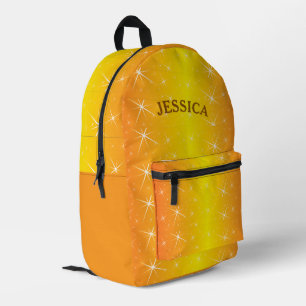 Personalized Name Orange Glitter Star Printed Backpack