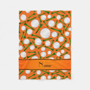 Personalized name orange golf balls tees fleece blanket