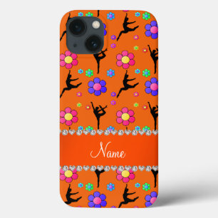 Personalized name orange gymnastics flowers iPhone 13 case