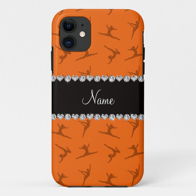 Personalized name orange gymnastics pattern Case-Mate iPhone case (Back)