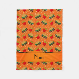 Personalized name orange hamburgers fries dots fleece blanket