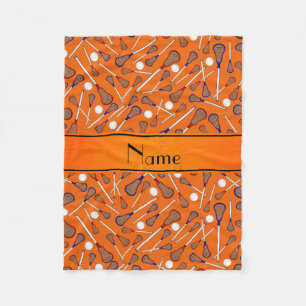 Personalized name orange lacrosse pattern fleece blanket
