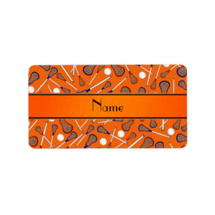 Personalized name orange lacrosse pattern label