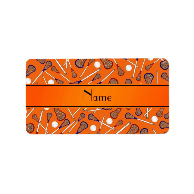 Personalized name orange lacrosse pattern label (Front)