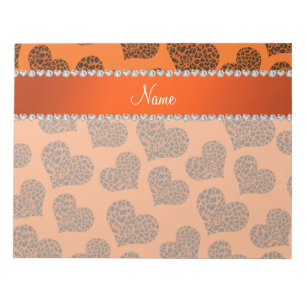 Personalized name orange leopard hearts notepad