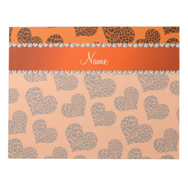 Personalized name orange leopard hearts notepad (Front)