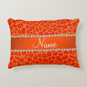 Personalized name orange leopard pattern accent pillow
