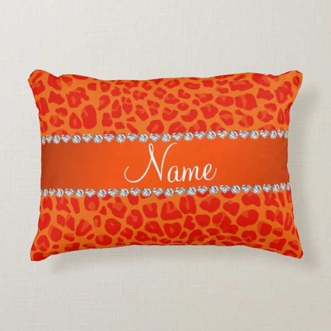 Personalized name orange leopard pattern accent pillow (Front)