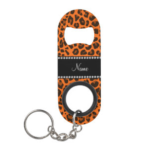 Personalized name orange leopard pattern keychain bottle opener