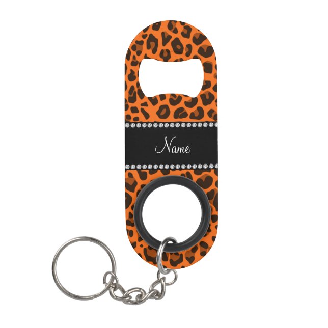 Personalized name orange leopard pattern keychain bottle opener (Front)