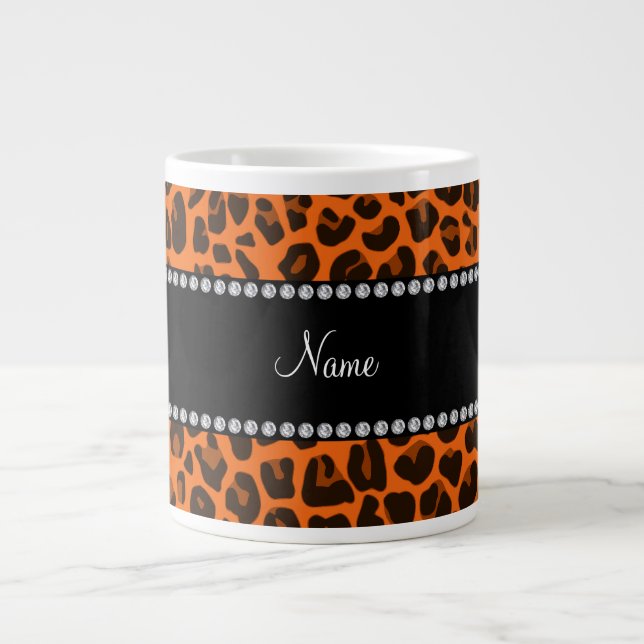 Personalized name orange leopard pattern large coffee mug (Front)