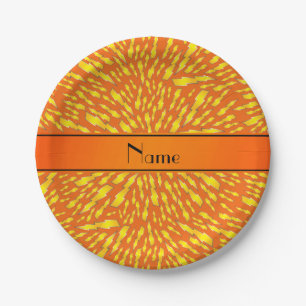 Personalized name orange lightning bolts paper plate