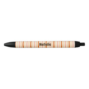 Personalized Name ORANGE LINE STRIPES Black Ink Pen