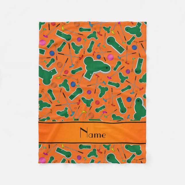 Personalized name orange mini golf fleece blanket (Front)