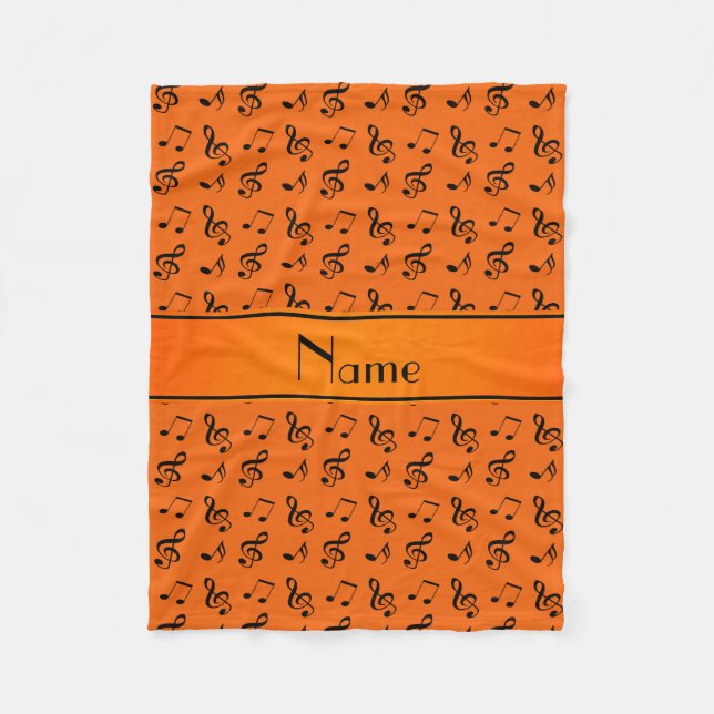 Personalized name orange music notes fleece blanket (Front)