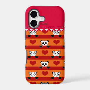 Personalized name orange panda red heart stripes