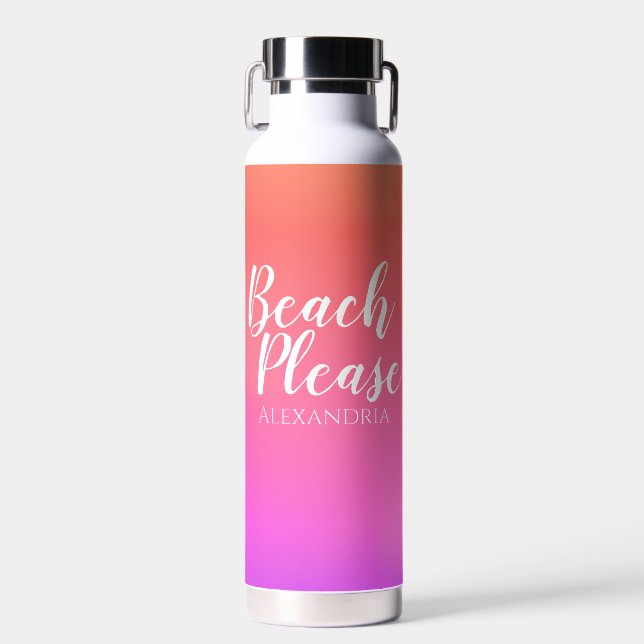 Personalized Name Orange Pink Ombre Beach Water Bottle (Front)