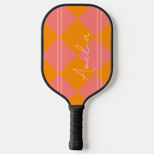 Personalized Name Orange pink Pickleball Paddle (Back)